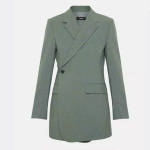 Theory Sage Green Double-Breasted Blazer Coat